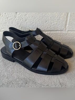 G H BASS FISHERMAN WOMEN SANDALS BLACK LEATHERS SIZE 8